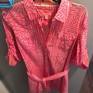 Lilly Pulitzer Pink and White Printed Shirt Dress